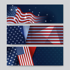 Fototapeta premium 4th July Independence Day of United States America celebration banner background with American flag. Vector illustration. Designed for flyers, template, ads, posters, social media and decorations.