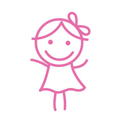 Happy little girl doodle logo icon vector illustration 