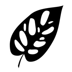 Oblong leaves Monstera in a simple style isolated on a white background.  Tropical jungle plants. Silhouette of leaves in black. Design elements. Vector.
