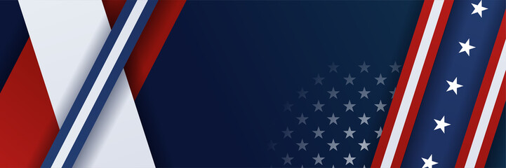 Fototapeta premium 4th July Independence Day of United States America celebration banner background with American flag. Vector illustration. Designed for flyers, template, ads, posters, social media and decorations.