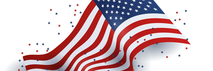 4th July Independence Day of United States America celebration banner background with American flag. Vector illustration. Designed for flyers, template, ads, posters, social media and decorations. - obrazy, fototapety, plakaty