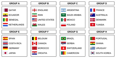 Table with participant flags isolated on white background