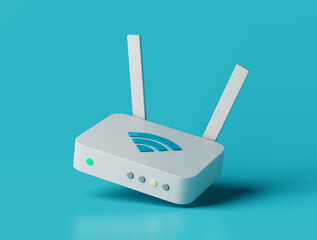 Simple internet wifi router with antennas 3d render illustration. - obrazy, fototapety, plakaty