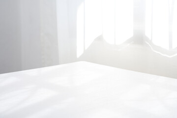 the abstract white table near the window and curtain clean minimal style mood background           ...