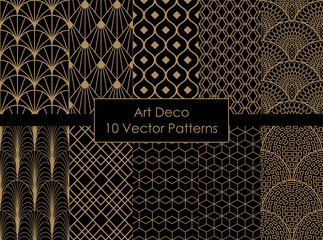 Gold and black Art Deco pattern collection. Luxury ornamental geometric decor. Interior design wallpapers. 