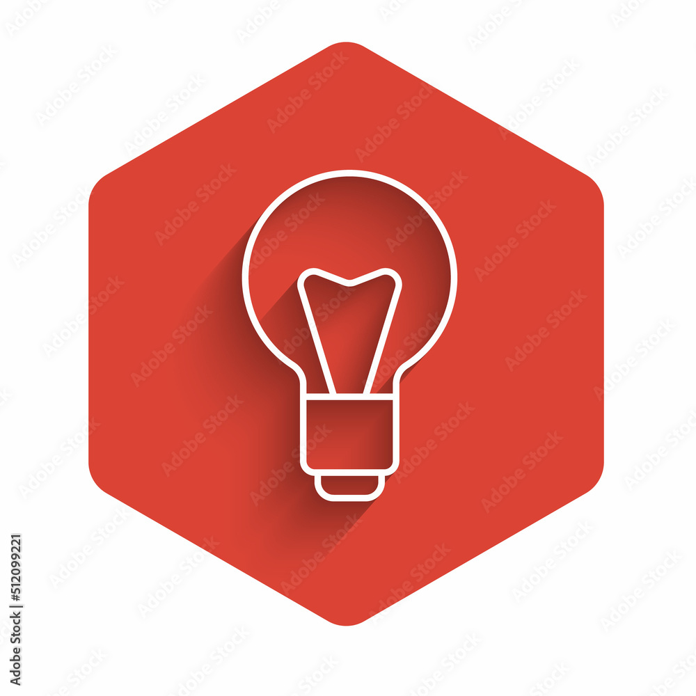 Poster white line light bulb with concept of idea icon isolated with long shadow background. energy and ide