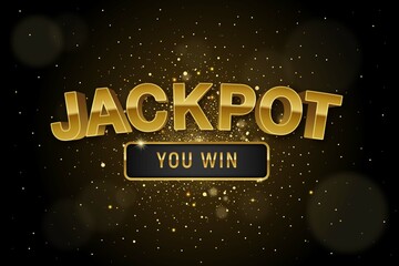 Vector illustration, casino background with  golden playing cards casino chips and Jackpot you win text on sparkle background and golden lights. 3d background for casino games