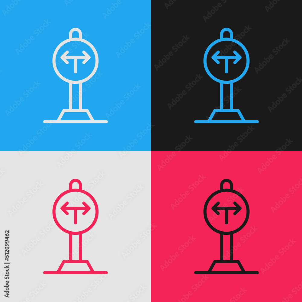 Poster pop art line fork in the road icon isolated on color background. vector
