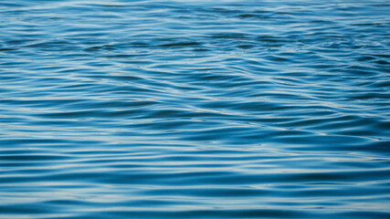 Blue sea water with calm ripples close-up, texture background. Texture of the sea surface for a...