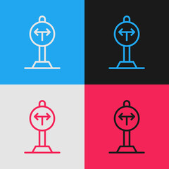 Pop art line Fork in the road icon isolated on color background. Vector
