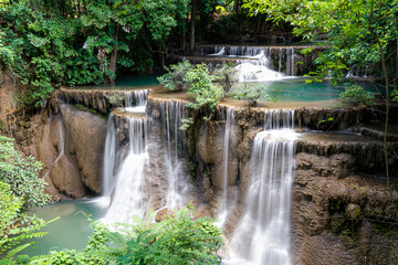 Naklejka premium Huai Mae Khamin Waterfall, Kanchanaburi Province,landmark of Thailand