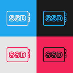 Pop art line SSD card icon isolated on color background. Solid state drive sign. Storage disk symbol. Vector