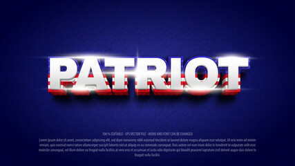 American patriotic 3d style editable text effect