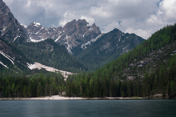 Fototapeta na wymiar Lake Braies in Dolomites Mountains