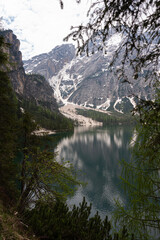 Lake Braies in Dolomites Mountains