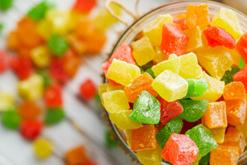 colored candied fruits on a white background