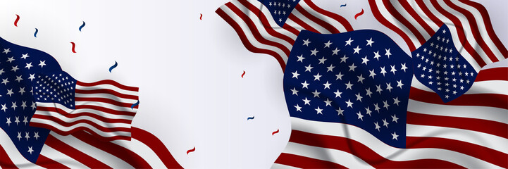 4th July Independence Day of United States America celebration banner background with American flag. Vector illustration. Designed for flyers, template, ads, posters, social media and decorations.