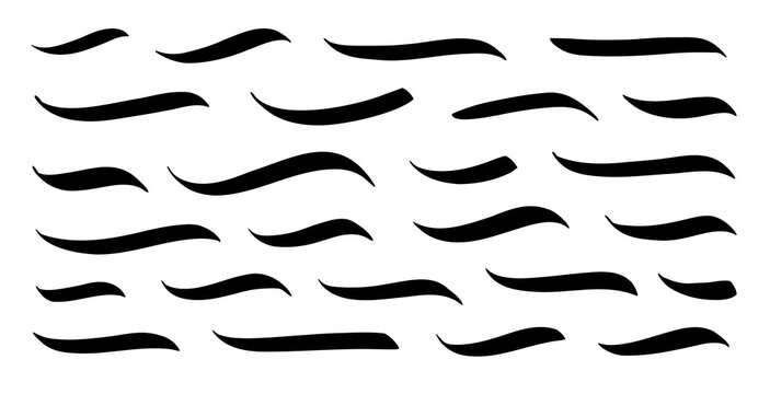 Swoosh, swash underline stroke set. Hand drawn swirl swoosh underline calligraphic element. Vector illustration.