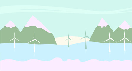 Landscape with windmills. Wind power generato