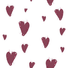 Repeated hearts drawn by hand. watercolor Cute seamless pattern. Endless romantic print. Vector illustration