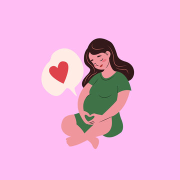 Happy moms day portrait.pregnant girl. cute pregnant girl vector illustration
