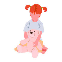Girl playing with a bear isolated on the white background. Vector illustration