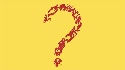 big mark question with red symbols inside it in yellow background illustration