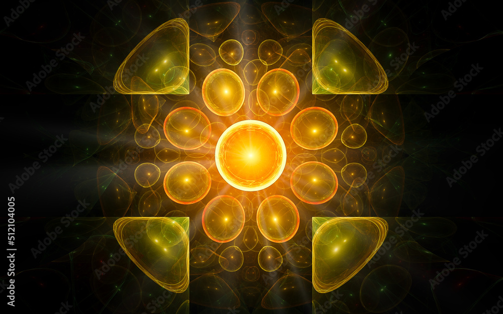 Fototapete digital illustration abstract image generated fractal background image portal pattern of various geometric shapes and lines of various colors for computer graphics or web design