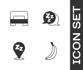 Set Banana, Big bed, Sleepy and icon. Vector