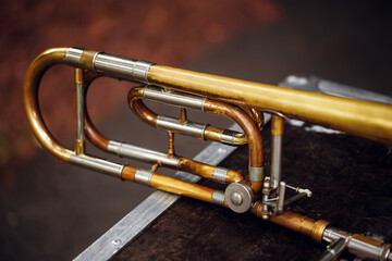 Trombone - fragment of wind brass orchestral musical instrument