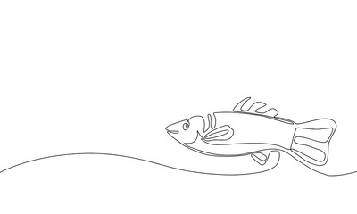 Fototapeta premium Salmon fish in the style of drawing a continuous line. Minimalist black linear sketch on a white background. Vector illustration