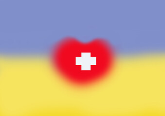 Ukrainian flag blue yellow color gradient background with heart and Switzerland flag symbol