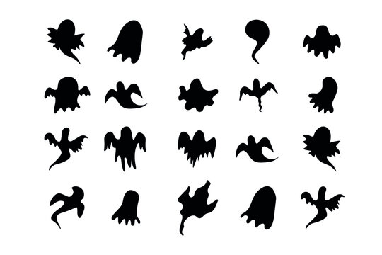 Monochrome ghost apparition spook horror set. Ghost shadow funny. ghost sheet for halloween character design. Isolated on white vector illustration.