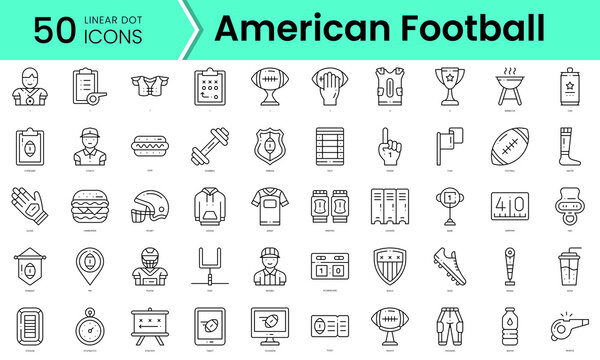 american football Icons bundle. Linear dot style Icons. Vector illustration