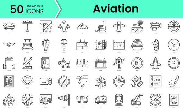 aviation Icons bundle. Linear dot style Icons. Vector illustration