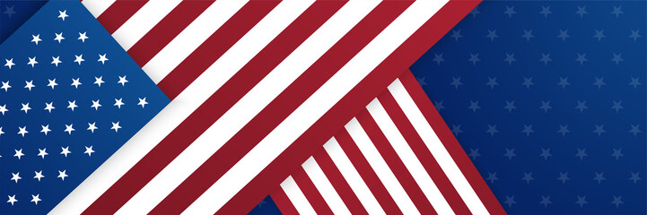 Fototapeta premium 4th July Independence Day of United States America celebration banner background with American flag. Vector illustration. Designed for flyers, template, ads, posters, social media and decorations.
