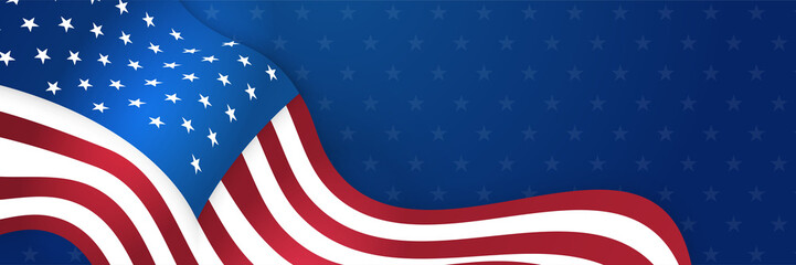 4th July Independence Day of United States America celebration banner background with American flag. Vector illustration. Designed for flyers, template, ads, posters, social media and decorations.
