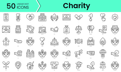 charity Icons bundle. Linear dot style Icons. Vector illustration