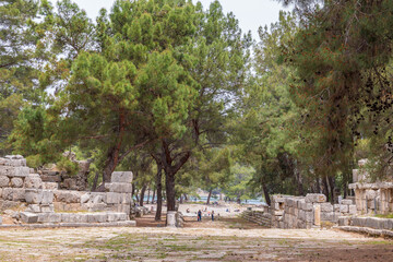 The Main Street in ancient city of Phaselis leading the northern of two harbours in Turkey near Kemer.