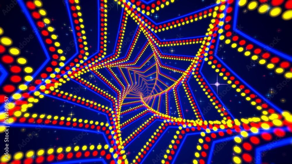 Poster abstract blue red yellow star shape dots and lines frame border twisted space tunnel with glitter sp