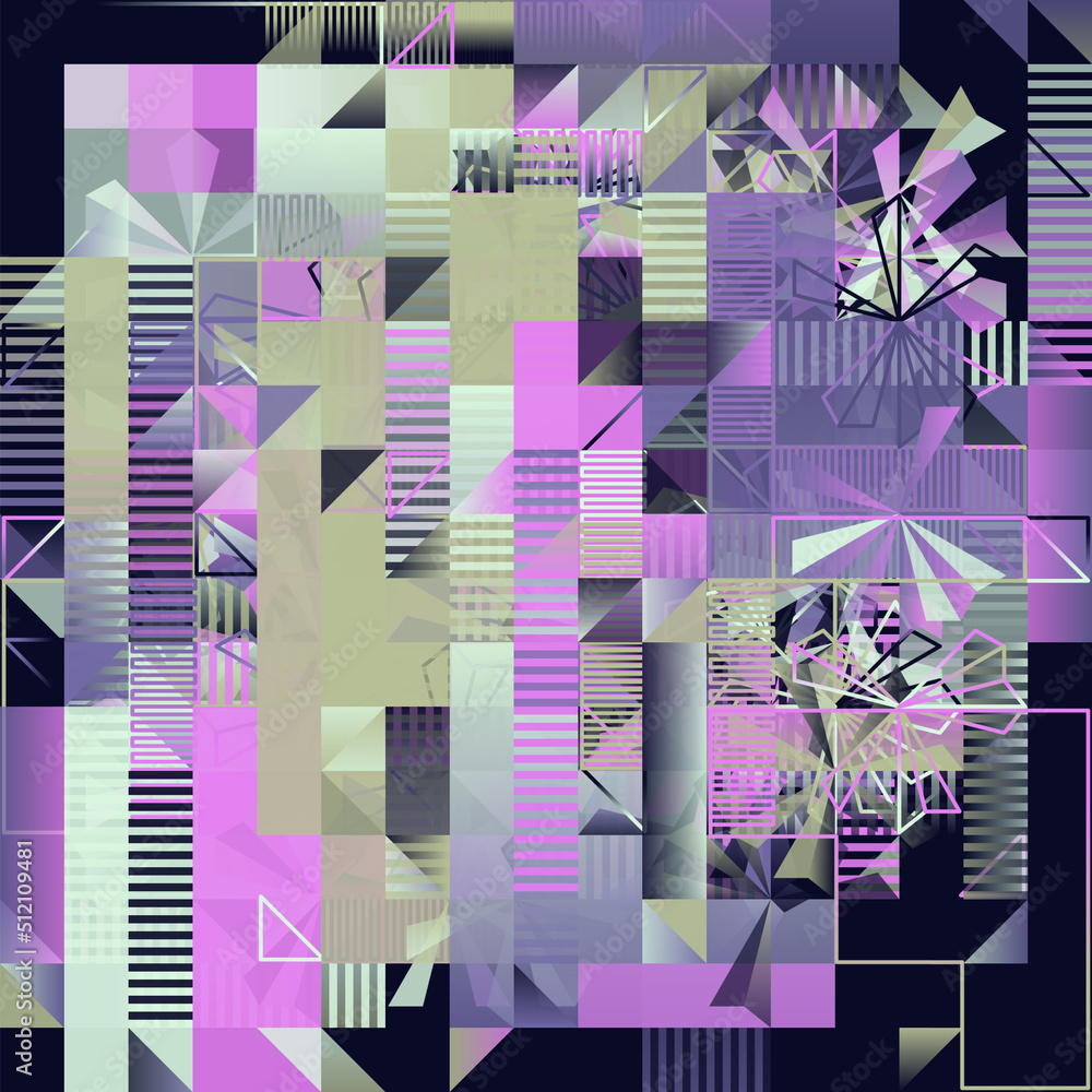Poster digital collage graphics pattern made with generative art elements and vector geometric shapes