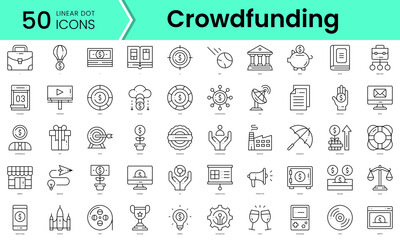 crowdfunding Icons bundle. Linear dot style Icons. Vector illustration