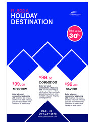 Travel flyer brochure design layout space for photo blue square background