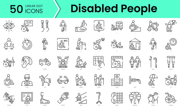 disabled people Icons bundle. Linear dot style Icons. Vector illustration