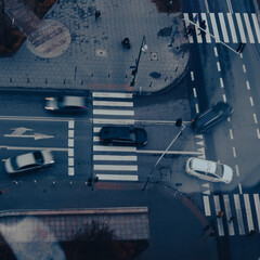 traffic at street in Warsaw seen from above