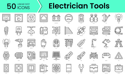 Fototapeta na wymiar electrician tools Icons bundle. Linear dot style Icons. Vector illustration