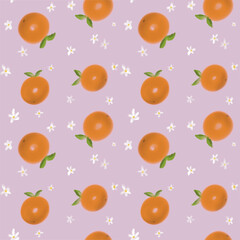 Oranges fruit has local leaves, seamless pattern, pink background and white floral pattern. Designed for floor patterns, wallpaper, garments, wraps, fabrics, textiles, scarves.