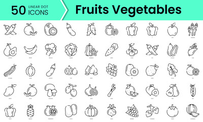 fruits vegetables Icons bundle. Linear dot style Icons. Vector illustration