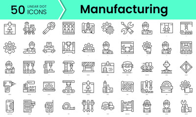 Fototapeta na wymiar manufacturing Icons bundle. Linear dot style Icons. Vector illustration