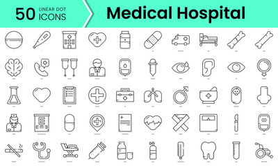 Fototapeta na wymiar medical hospital Icons bundle. Linear dot style Icons. Vector illustration